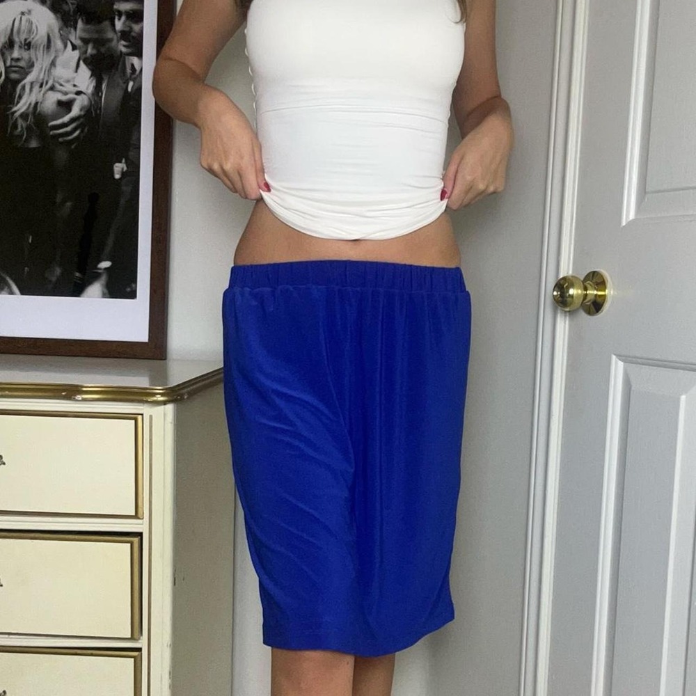 vintage y2k bright blue flowy midi skirt / capris